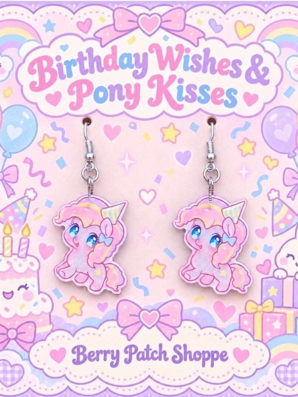 My Little Pony Pinkie Pie Happy Birthday Kawaii Earrings